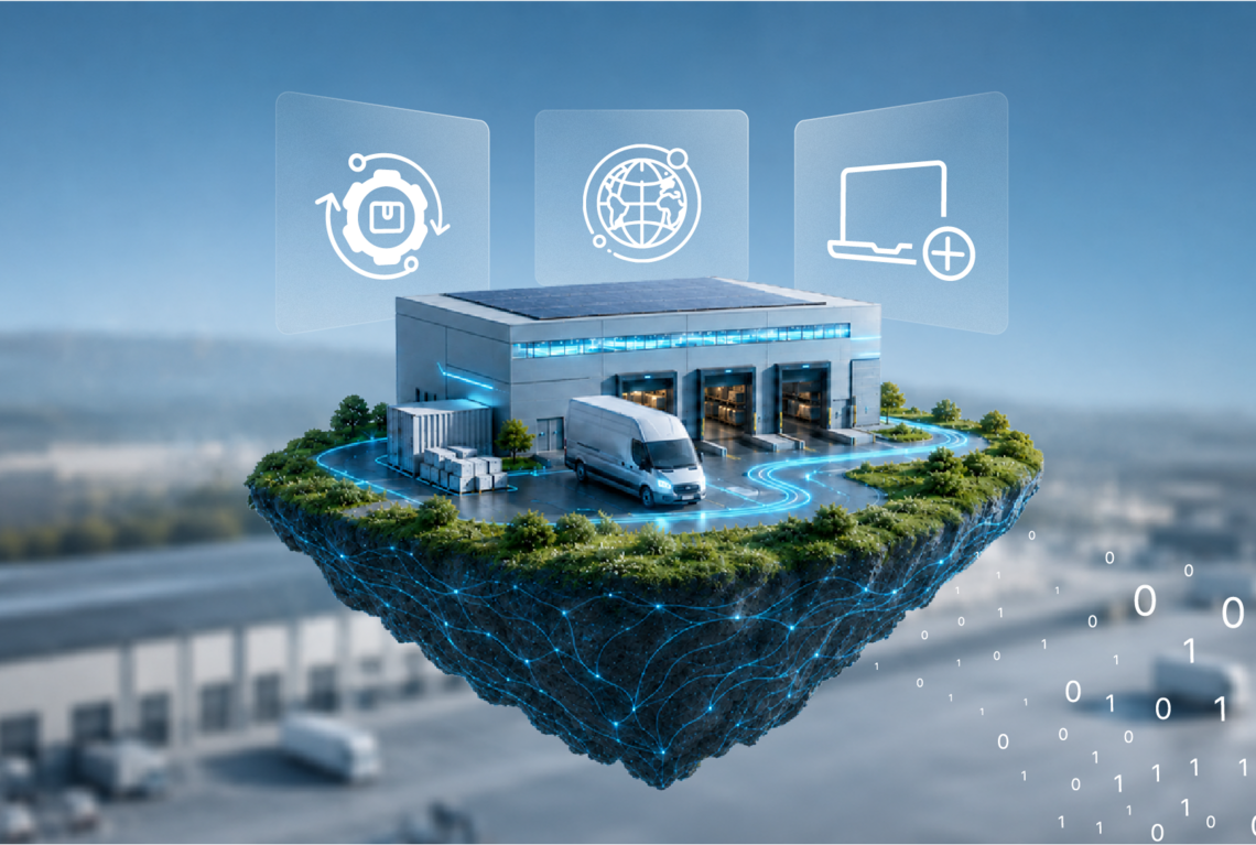 Island with logistic building – AI-generated image