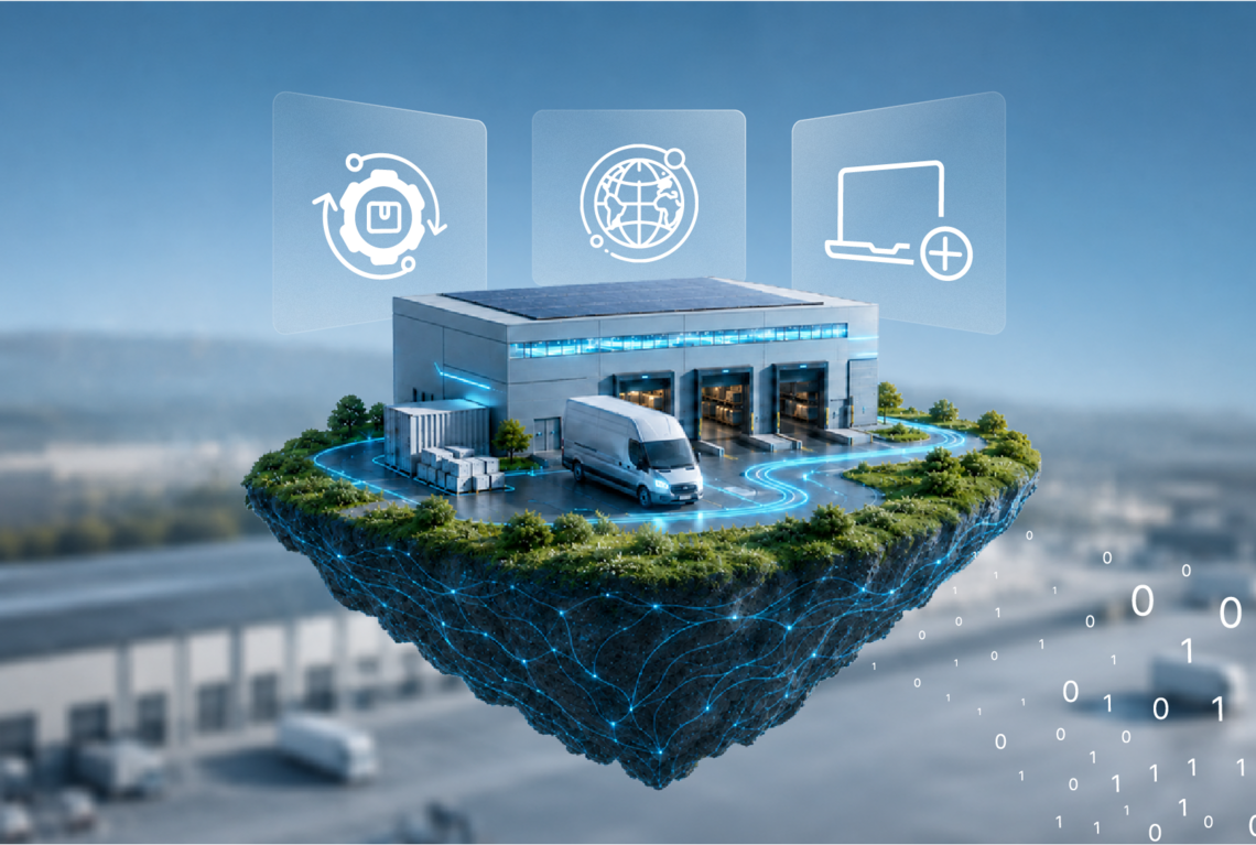 Island with logistic building – AI-generated image