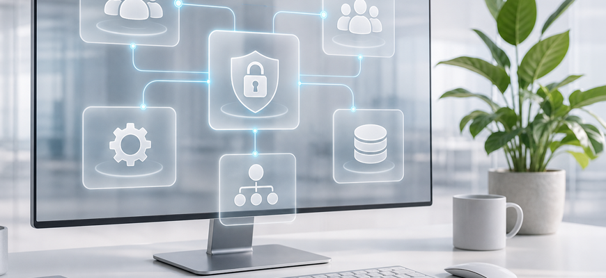 Produktdatenmanagement mit vernetzten Rollen, Systemen und Daten. – KI-generiertes Bild