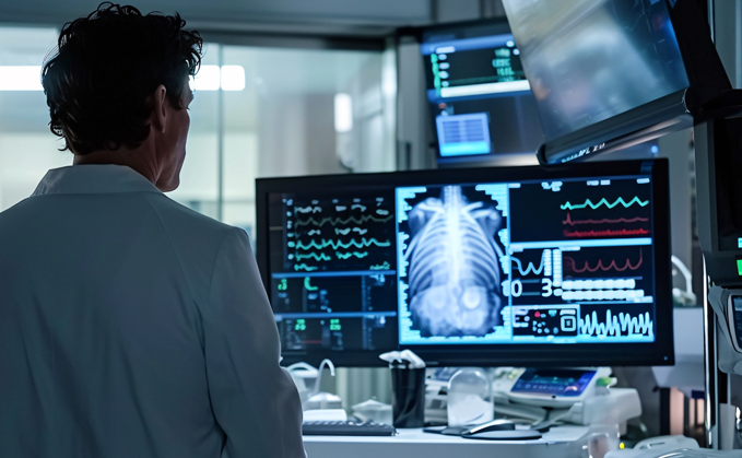 A doctor stands in front of connected medical devices