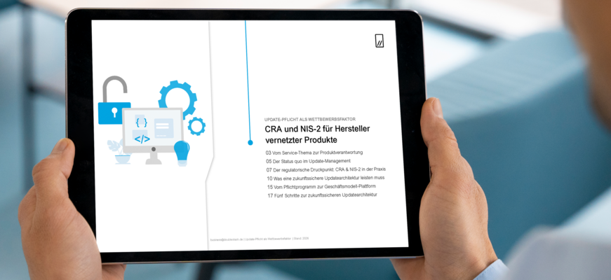 Mockup Whitepaper CRA und NIS-2 für Hersteller vernetzter Produkte