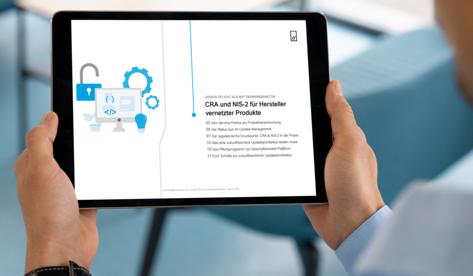 Mockup Whitepaper CRA und NIS-2 für Hersteller vernetzter Produkte