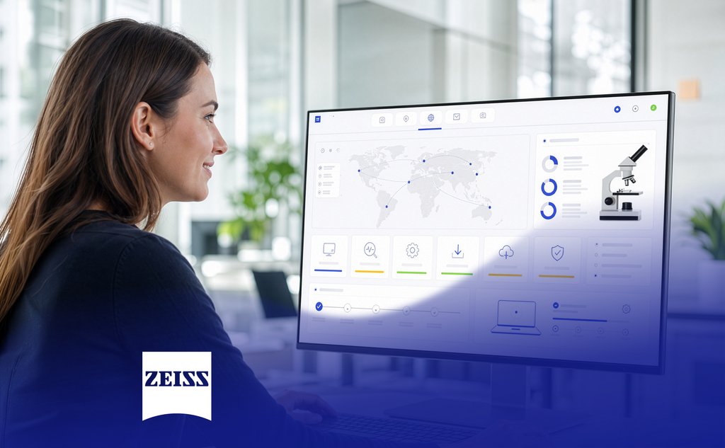 ZEISS predictive service dashboard with global data and analytics features.