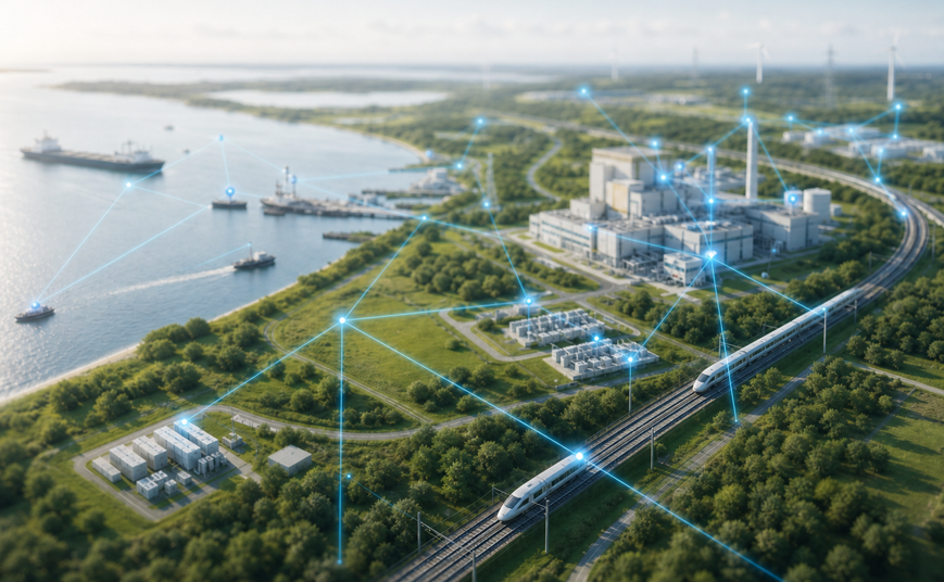Connected energy and drive systems in green infrastructure. – AI-generated image