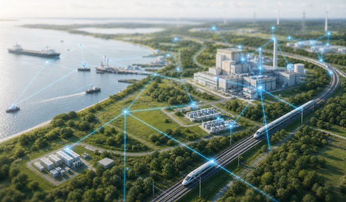 Connected energy and drive systems in green infrastructure. – AI-generated image