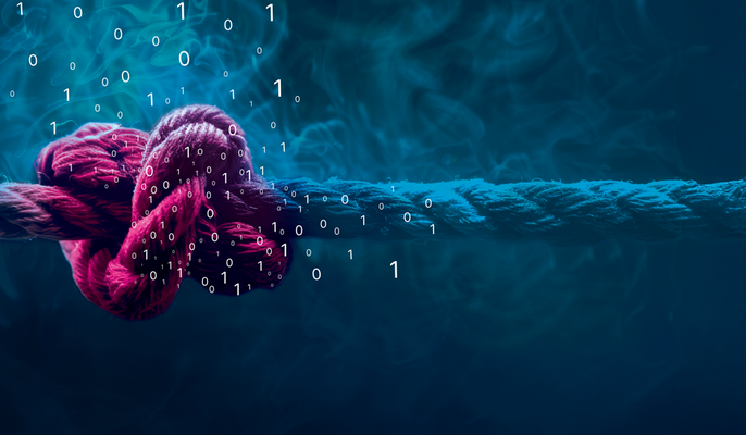 A steaming knot surrounded by many zeros and ones as a symbolic image for an IoT project that is experiencing problems