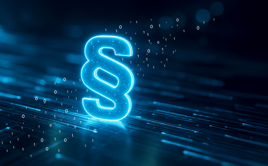 Leuchtendes Paragraph-Symbol für rechtliche Hinweise und Datenschutz