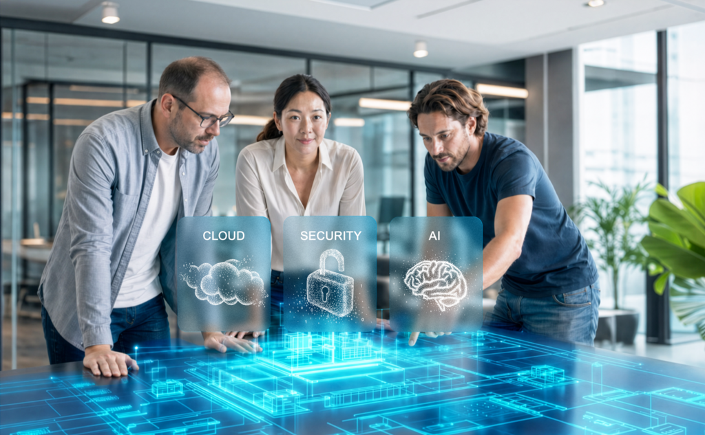 Team plant individuelle Softwarelösungen mit Cloud, Security und KI.