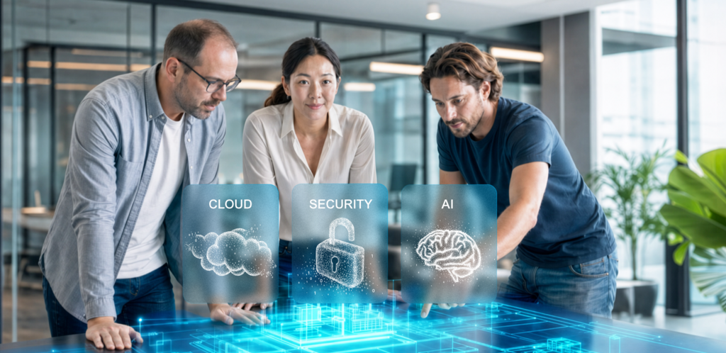 Team plant individuelle Softwarelösungen mit Cloud, Security und KI.