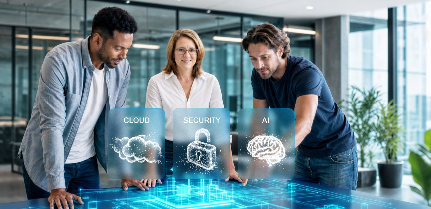 Team plant individuelle Softwarelösungen mit Cloud, Security und KI.