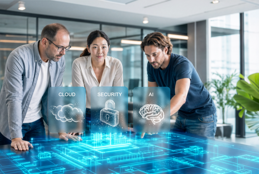 Team plant individuelle Softwarelösungen mit Cloud, Security und KI.