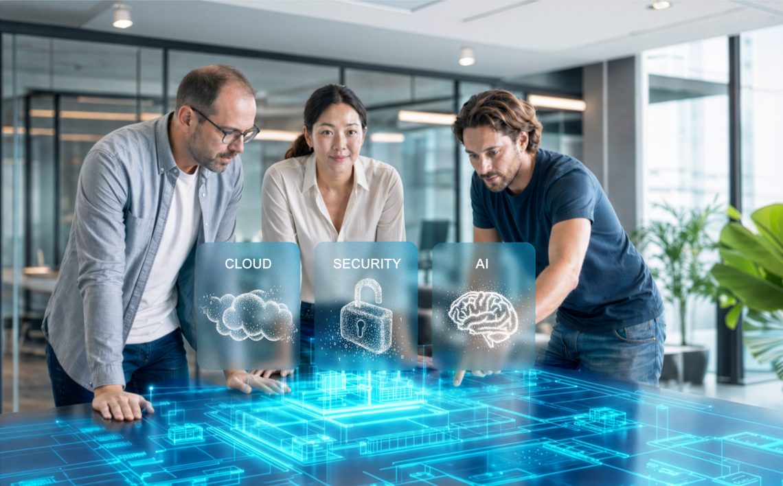 Team plant individuelle Softwarelösungen mit Cloud, Security und KI.