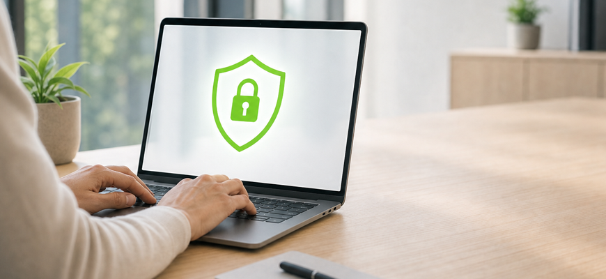 Laptop mit Datenschutz-Symbol – KI-generiertes Bild