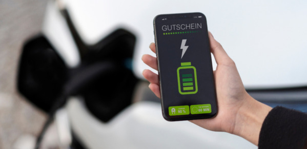 Gutschein auf dem Handy Elektromobilität