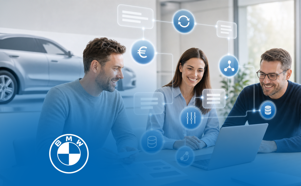 Team collaborating on digital BMW product data management. – AI-generated image