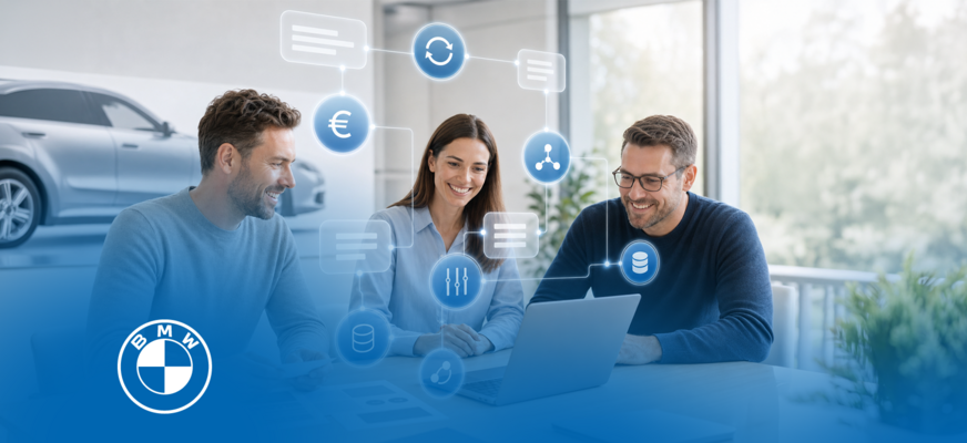 Team collaborating on digital BMW product data management. – AI-generated image