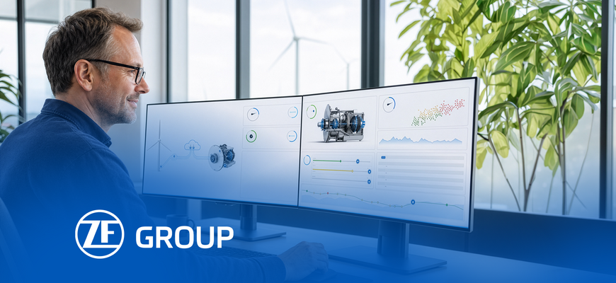 ZF Predictive-Maintenance-Dashboard für Windenergieanlagen und Antriebsdaten. – KI-generiertes Bild