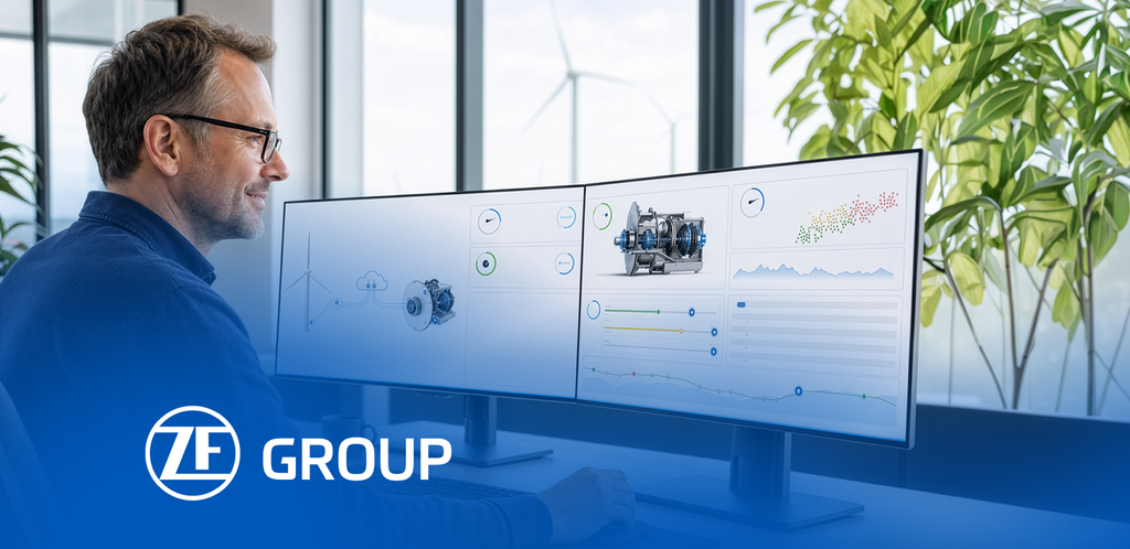 ZF predictive maintenance dashboard for wind turbines and drivetrain data. – AI-generated image