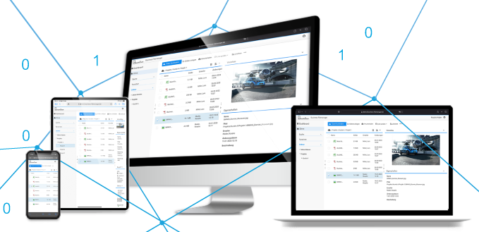 Die Anwendung Business Filemanager läuft auf diversen Geräten (Smartphone, Tablet, Desktop, Laptop)