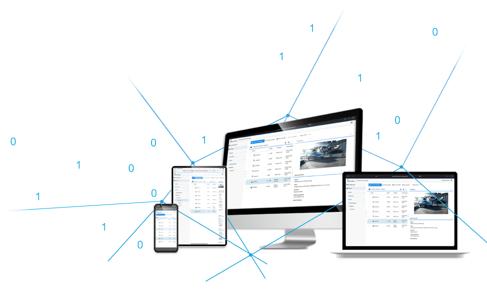 Die Anwendung Business Filemanager läuft auf diversen Geräten (Smartphone, Tablet, Desktop, Laptop)