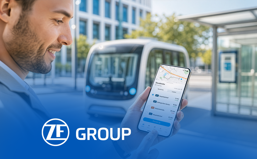 ZF mobility app for route planning with an autonomous shuttle. – AI-generated image