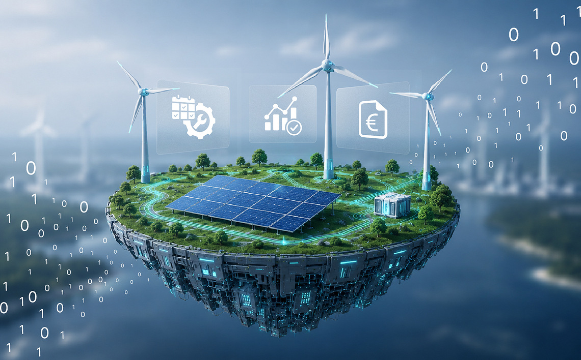 Solar and wind installations, symbolizing renewable energy – AI-generated image