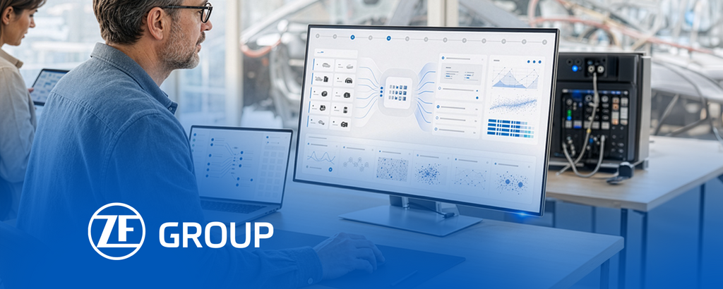A person works at a monitor with data visualizations in a bright lab environment. – AI-generated image