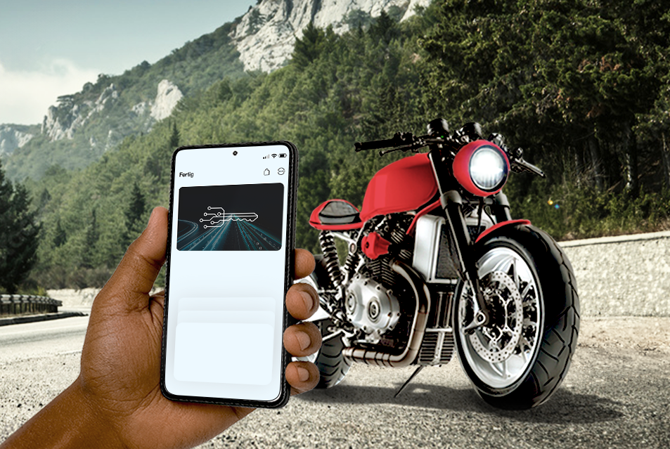 Smartphone with digital vehicle key, a car in the background