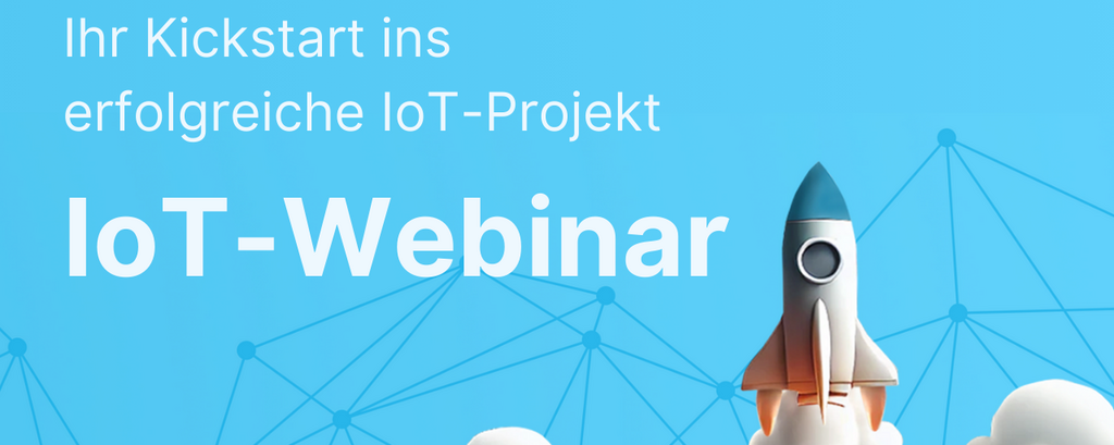 Titelbild des IoT-Webinar mit einer startenden Rakete