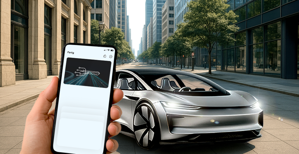 Illustrate digital key graphic using the smartphone and car