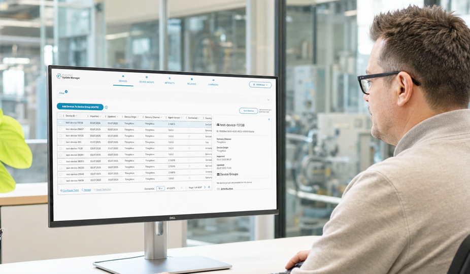 Person arbeitet mit einem Update Manager zur Verwaltung vernetzter Geräte. – KI-generiertes Bild