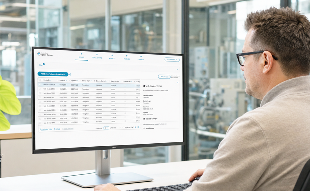 A person works with an update manager to manage connected devices. – AI-generated image