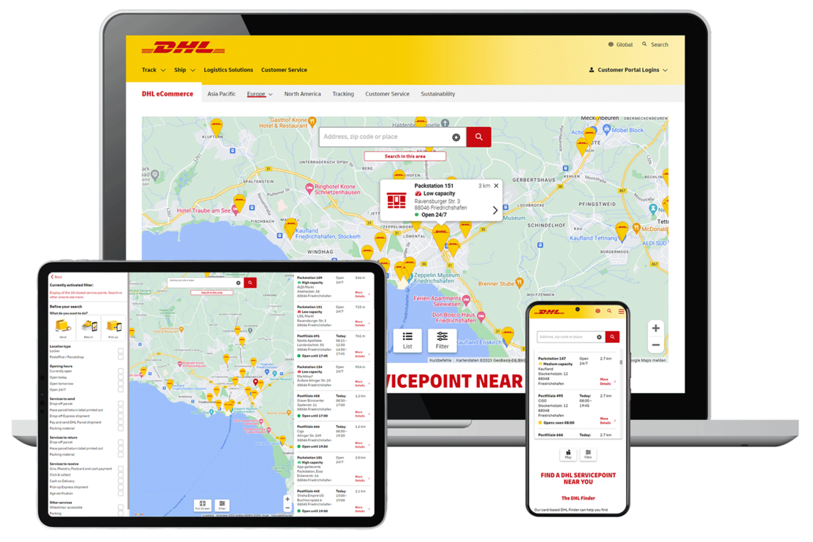 Übersicht User Interfaces für den DHL Finder