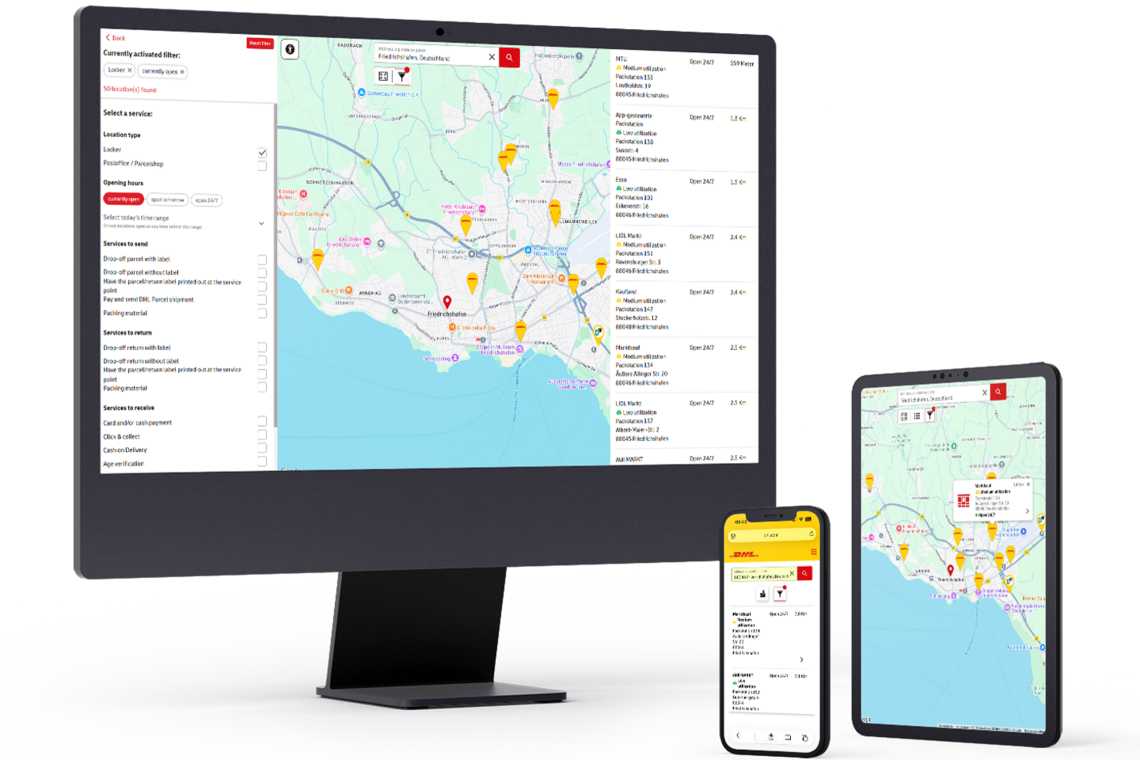 Overview of user interfaces for the DHL Finder