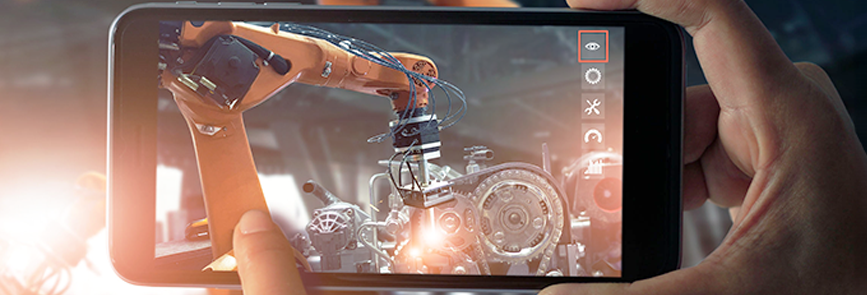 Smartphone filmt automatisierte KI-basierte Maschinen