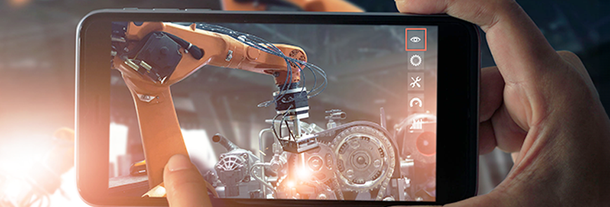 Smartphone filmt automatisierte KI-basierte Maschinen
