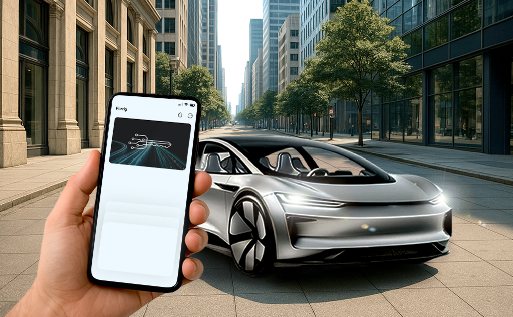 Veranschauliche Grafik zu digital key mithilfe des Smartphones und Autos – KI-generiertes Bild