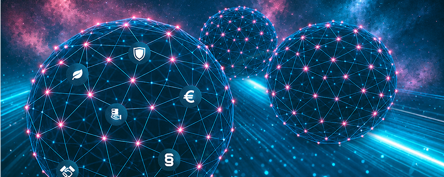 Connected Dataspaces: Abstract depiction of a data space with connected data points forming a cloud shape.
