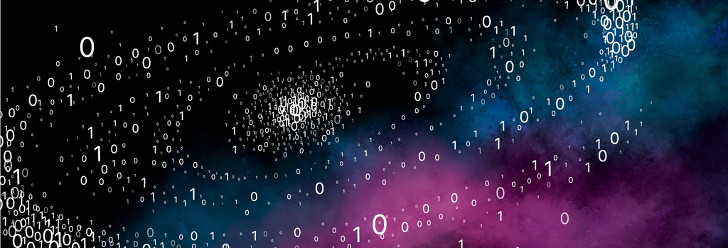 mockup desktop with binary numbers on a dark futuristic background.