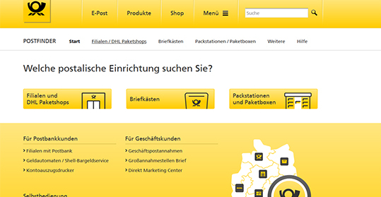doubleSlash Referenzen, Deutsche Post, Postfinder Startseite