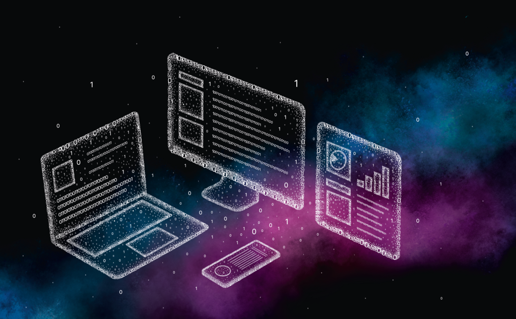 Various devices represented by zeros and ones