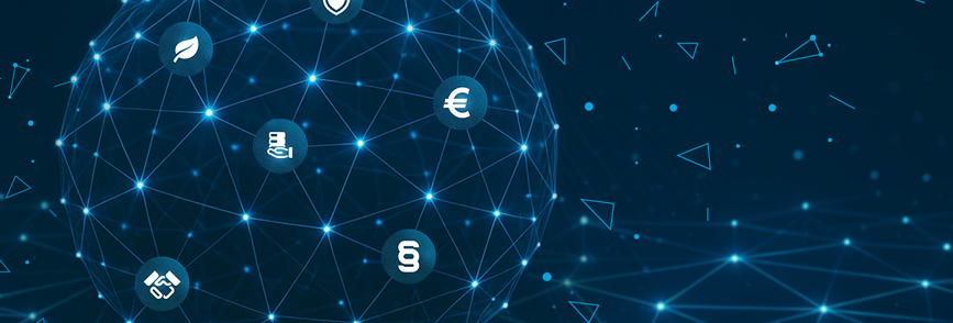 Connected Dataspaces: Abstract network of connected nodes and lines on a dark background.