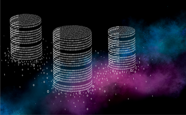 Englisch Datenbanken bestehend aus 0 und 1, schwebend im Universum Databases consisting of 0 and 1, floating in the universe