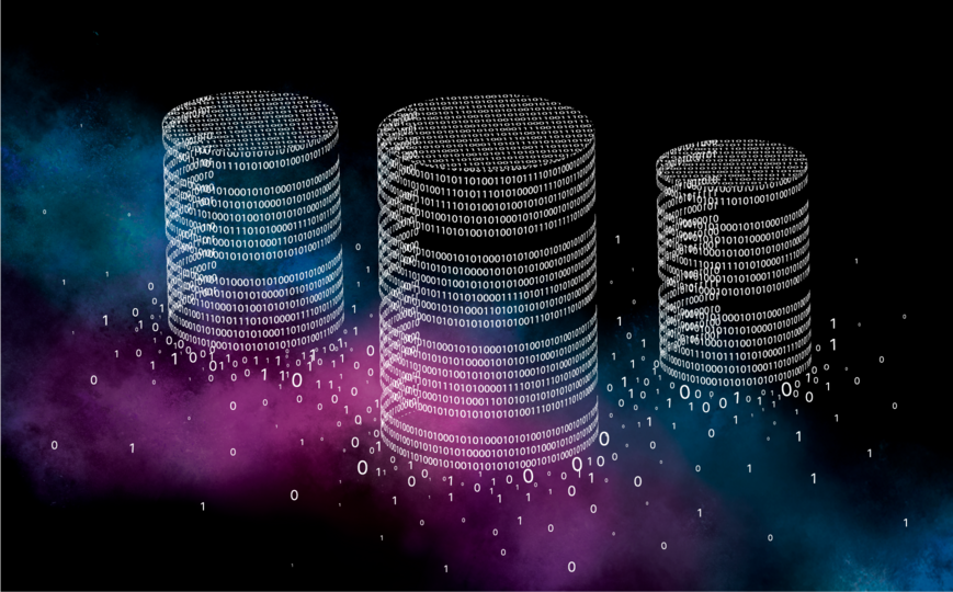 Englisch Datenbanken bestehend aus 0 und 1, schwebend im Universum Databases consisting of 0 and 1, floating in the universe