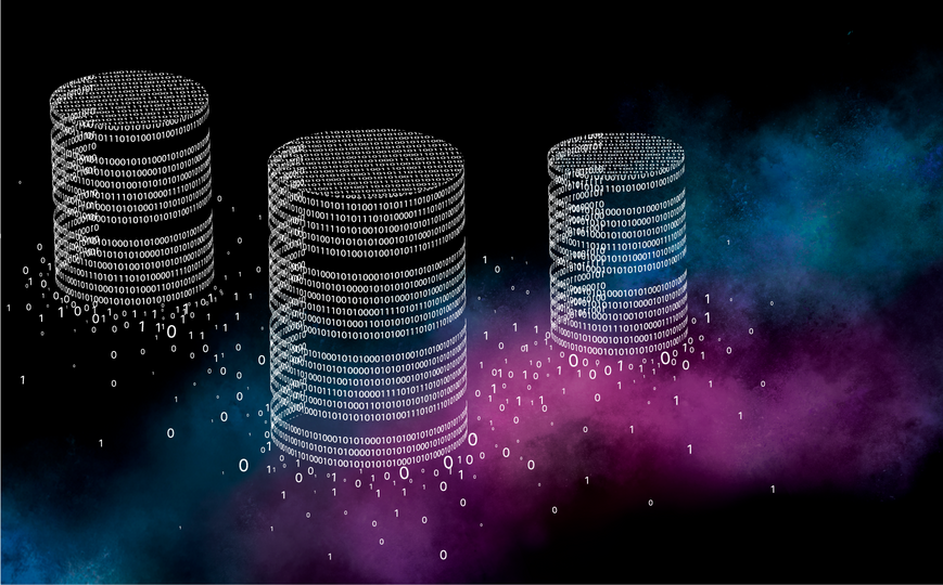 Englisch Datenbanken bestehend aus 0 und 1, schwebend im Universum Databases consisting of 0 and 1, floating in the universe