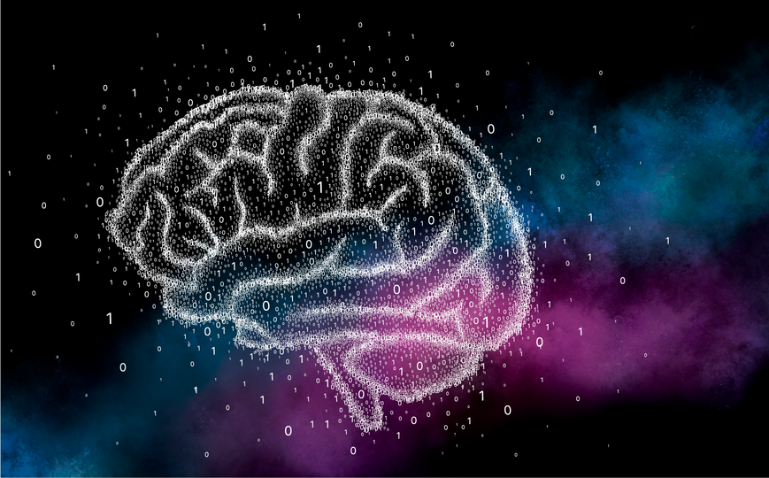  Brain consisting of 0 and 1, floating in the universe