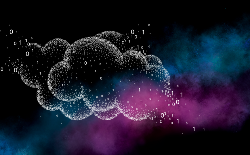 Cloud consisting of 0s and 1s floating in space