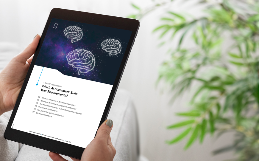 Preview of a whitepaper about AI frameworks on a tablet