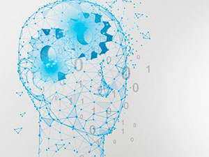 Headerbild von einem illustrierten Kopf zum Thema Machine Learning