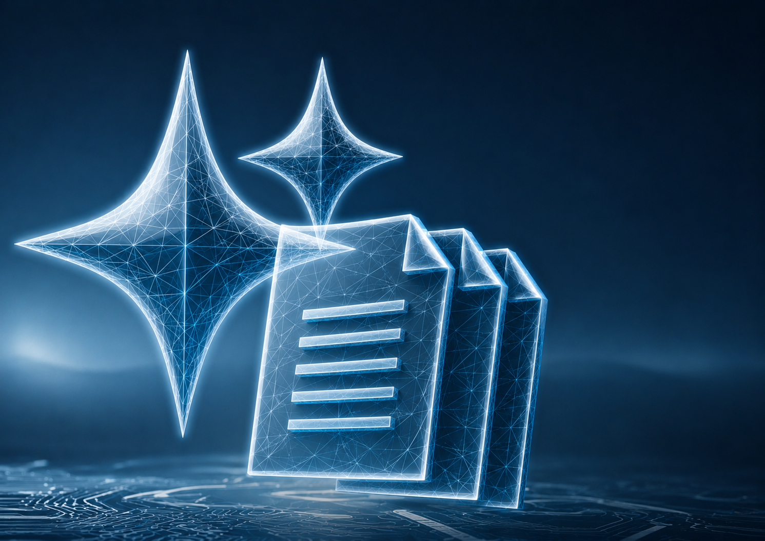 Digital AI stars with document icons